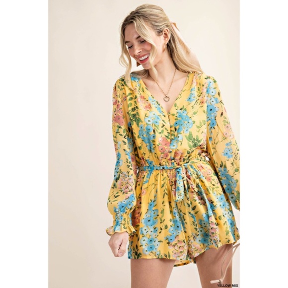 SOLD OUT Yellow Multi Floral Print Chiffon Button Pocket Women's Spring Summer - Picture 5 of 6
